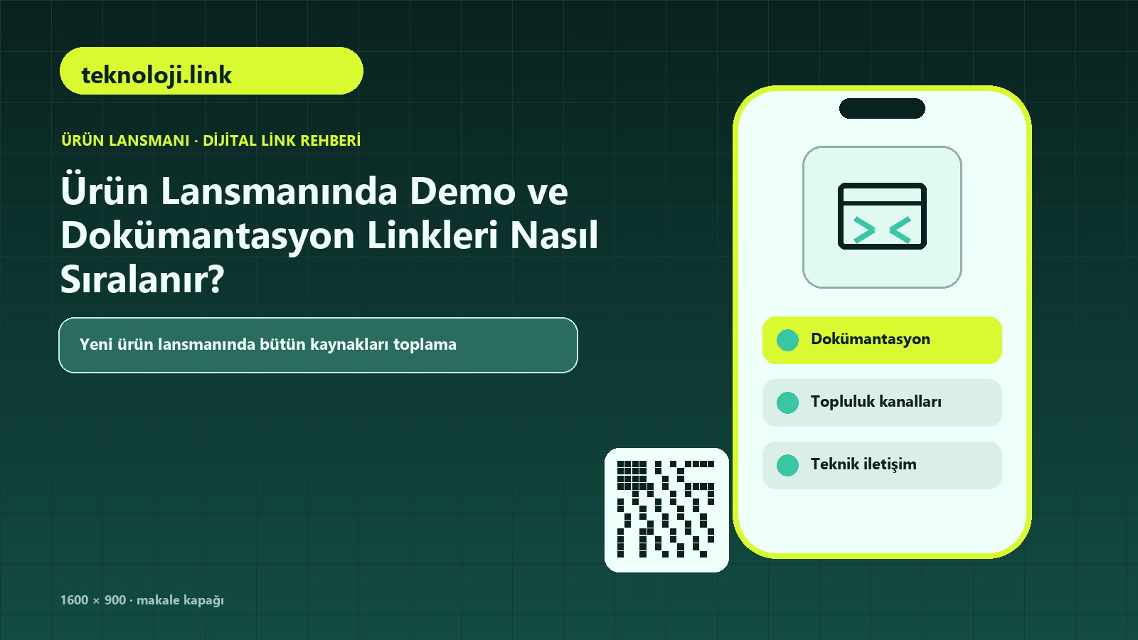 Ürün Lansmanında Demo ve Dokümantasyon Linkleri Nasıl Sıralanır? için ürün ve demo, dokümantasyon, topluluk kanalları içeren kapak görseli